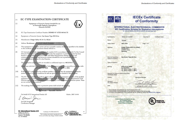 گواهینامه های دتکتور گاز Draeger Polytron 7000PIR (دراگر)