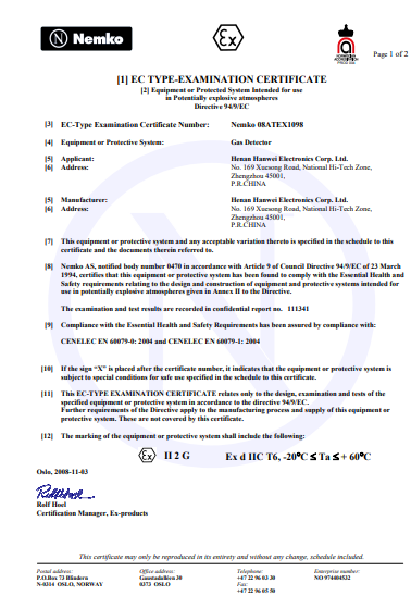 دتکتور گاز Hanwei TC100N (هانوی)